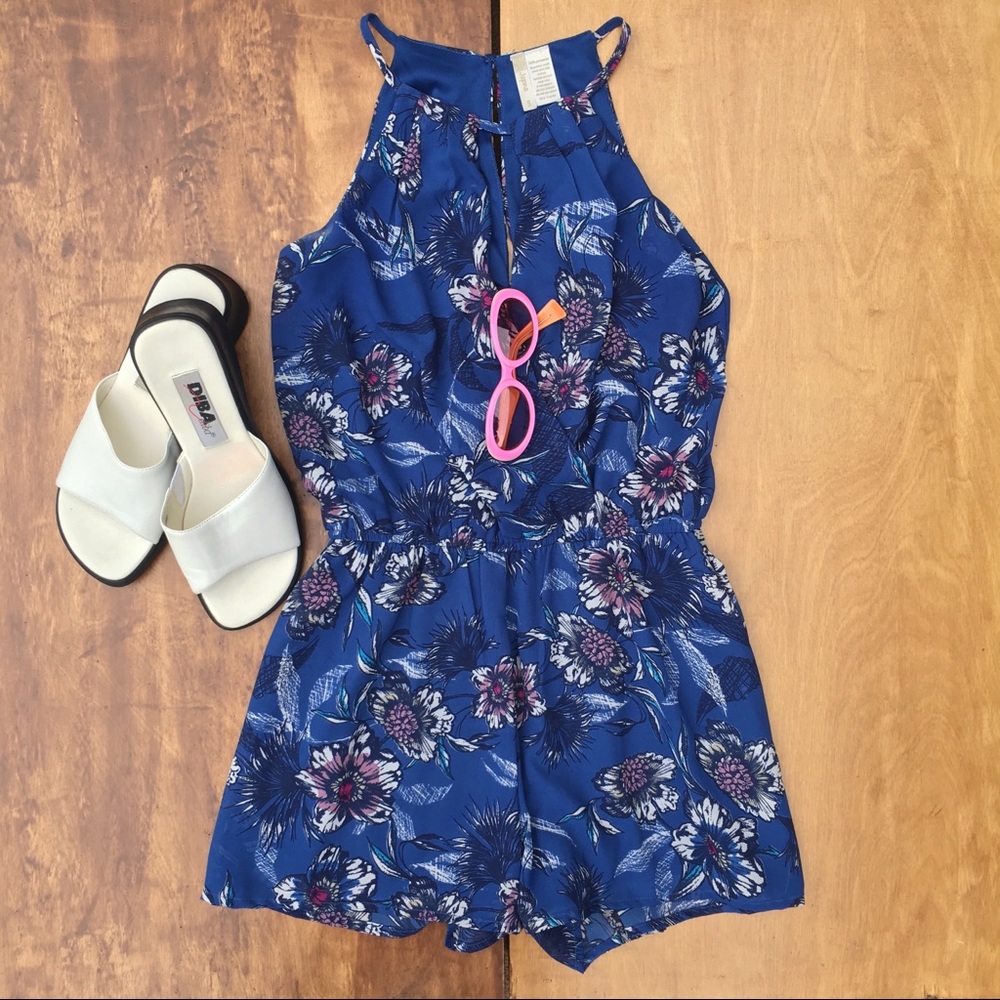 Blue and Purple Floral Romper Size Small